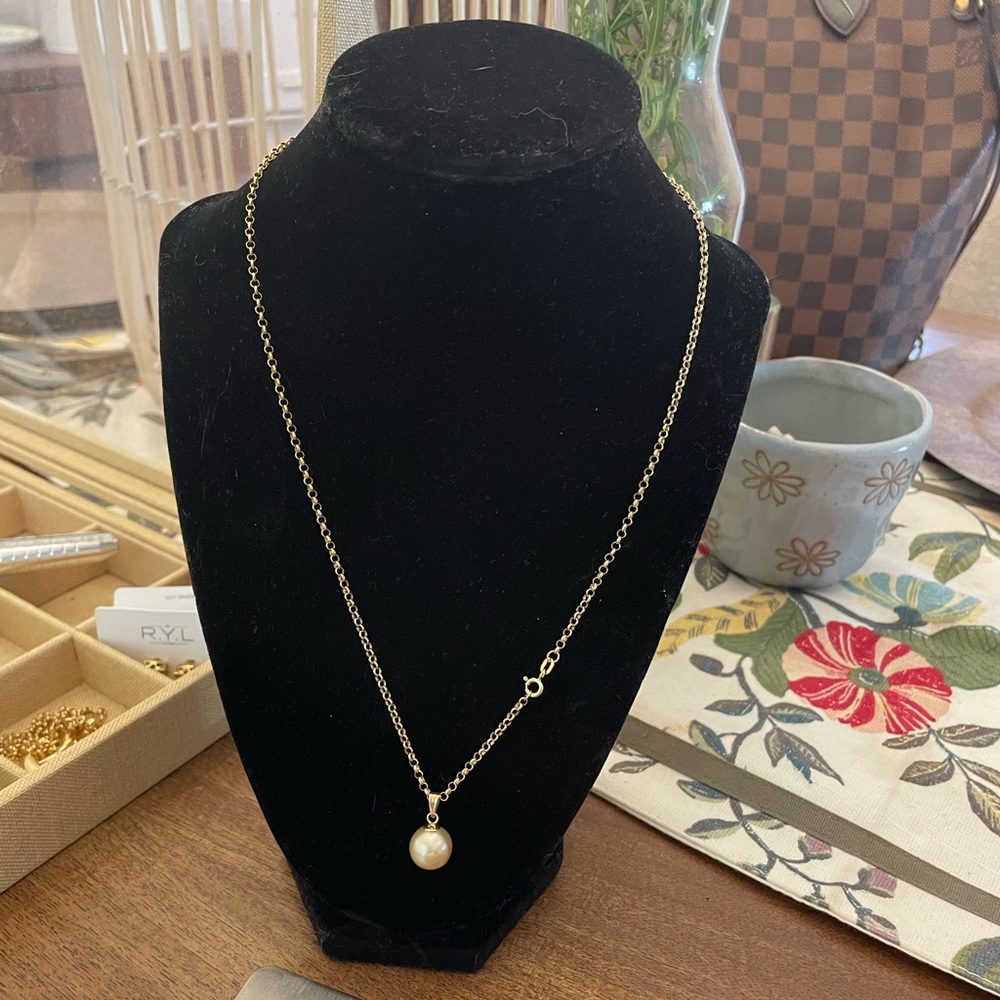 authentic champagne color south sea pearl necklace solid 18k chain 4.64 grams